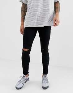 Черные эластичные джинсы с рваными коленями ASOS DESIGN-Черный