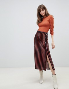 Юбка миди в полоску с контрастными пуговицами ASOS DESIGN-Черный