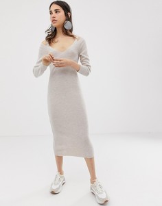 Платье миди в рубчик с вырезами на плечах ASOS DESIGN-Зеленый