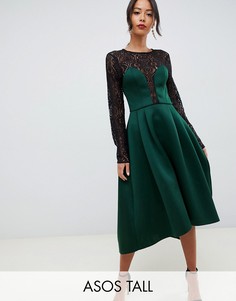 Платье миди для выпускного с длинными рукавами ASOS DESIGN Tall-Зеленый