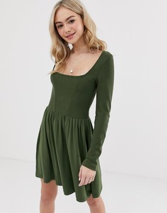 Короткое приталенное платье с длинными рукавами ASOS DESIGN-Зеленый