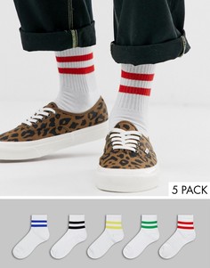 Набор из 5 пар спортивных носков с полосами ASOS DESIGN, скидка-Мульти