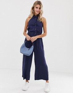 Комбинезон с кюлотами и с пуговицами ASOS DESIGN-Темно-синий