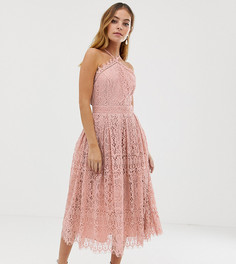 Платье миди с кружевом и лифом в стиле сарафана ASOS DESIGN Petite-Розовый