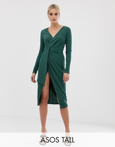 Платье миди с длинными рукавами и запахом ASOS DESIGN Tall-Зеленый