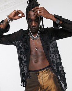 Черная прозрачная рубашка классического кроя с вышивкой ASOS DESIGN-Черный