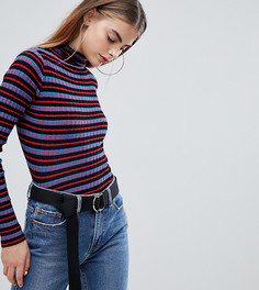 Джемпер в разноцветную полоску и высоким воротом Bershka-Красный