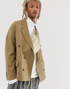 Бежевый двубортный oversize-блейзер ASOS DESIGN