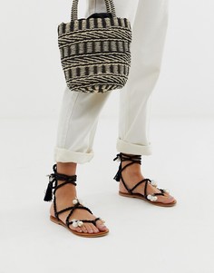 Сандалии с декоративной отделкой и завязками ASOS DESIGN Fields-Черный