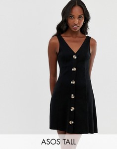 Платье мини в рубчик на пуговицах ASOS DESIGN-Черный