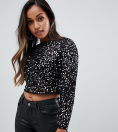 Лонгслив с пайетками ASOS DESIGN Petite-Черный