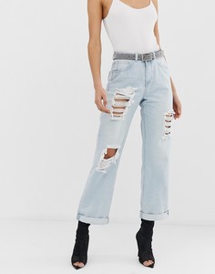 Светлые рваные джинсы бойфренда Missguided-Синий