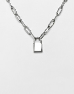 Серебристое ожерелье с цепочкой и подвеской-замком ASOS DESIGN-Серебряный