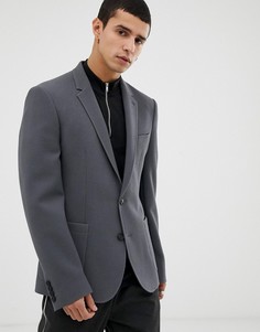 Серый облегающий блейзер из вафельной ткани ASOS DESIGN