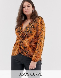 Топ с длинными рукавами и змеиным принтом ASOS DESIGN Curve-Мульти