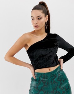 Бархатный топ на одно плечо ASOS DESIGN-Черный