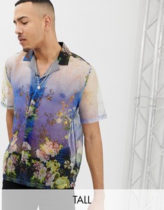 Рубашка классического кроя из прозрачной органзы с цветочным принтом ASOS DESIGN Tall-Синий