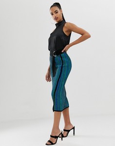 Юбка миди металлик в полоску ASOS DESIGN-Мульти