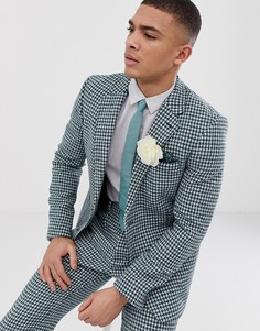 Сине-зеленый/белый приталенный пиджак из твида Харрис в ломаную клетку ASOS DESIGN