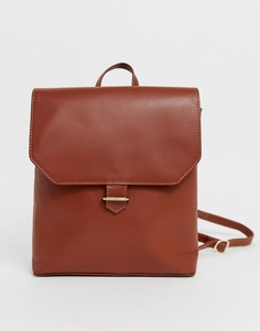 Кожаный рюкзак с продеваемой застежкой ASOS DESIGN-Светло-коричневый