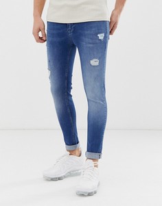 Синие стретчевые джинсы с рваной отделкой ASOS DESIGN-Синий