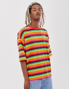 Oversize-футболка из органического хлопка в разноцветную полоску с вышивкой ASOS DESIGN-Мульти