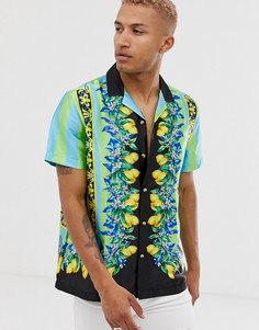 Фестивальная атласная oversize-рубашка с принтом лимонов ASOS DESIGN-Черный