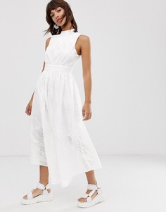 Платье миди с вышивкой ришелье ASOS WHITE-Белый