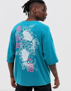 Oversize-футболка из органического хлопка со звериным принтом ASOS DESIGN-Зеленый