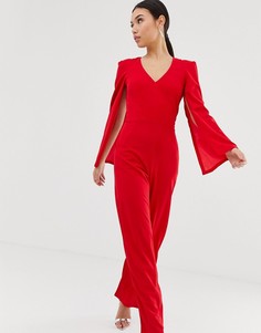 Комбинезон с кейпом и широкими штанинами AX Paris-Красный