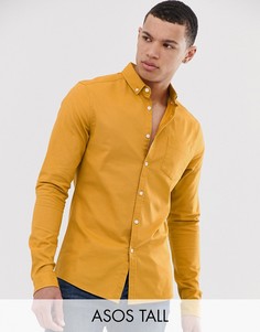 Облегающая повседневная оксфордская рубашка горчичного цвета ASOS DESIGN Tall-Желтый