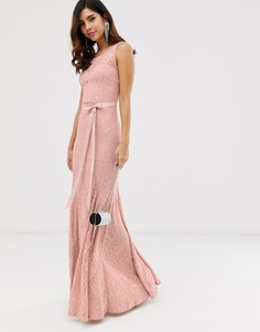 Кружевное платье макси с поясом City Goddess-Розовый