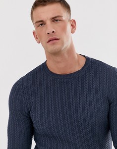 Легкий синий облегающий джемпер с вязкой в косичку ASOS DESIGN