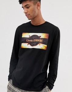 Свободная футболка с длинными рукавами и принтом ASOS DESIGN-Черный