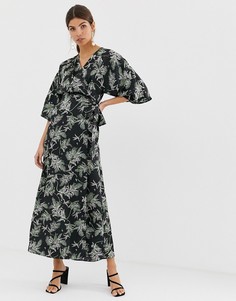 Платье миди с рукавами-кимоно и цветочным принтом Liquorish-Черный