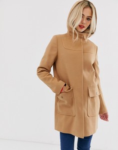 Узкое пальто с капюшоном ASOS DESIGN-Бежевый