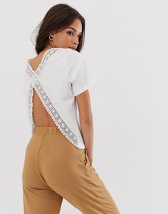 Футболка с открытой спиной и кружевной отделкой ASOS DESIGN-Зеленый