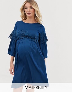 Платье мини для беременных с кружевной отделкой Mamalicious-Синий Mama.Licious