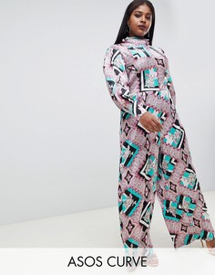 Комбинезон с пышными рукавами на манжетах и цветочным принтом ASOS DESIGN Curve-Мульти