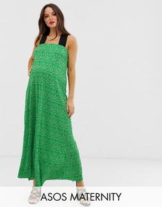 Плиссированное платье миди с цветочным принтом ASOS DESIGN Maternity-Зеленый
