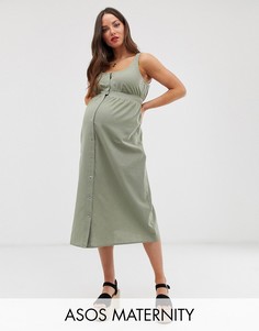 Повседневное платье миди на кнопках спереди ASOS DESIGN Maternity-Зеленый