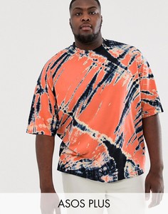Oversize-футболка с рукавами до локтя и контрастным принтом тай-дай ASOS DESIGN Plus-Мульти