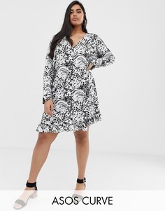 Платье мини на пуговицах со звериным принтом ASOS DESIGN Curve-Мульти