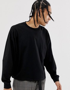 Черная свободная укороченная oversize-футболка с длинными рукавами ASOS DESIGN-Черный