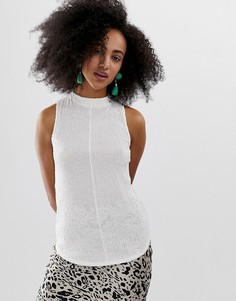 Белая блузка с высоким воротом и пайетками River Island-Белый