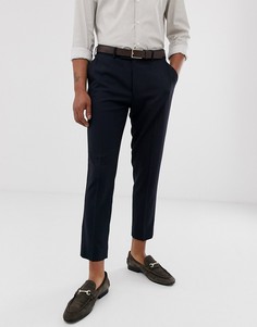 Темно-синие строгие укороченные брюки зауженного кроя ASOS DESIGN-Темно-синий