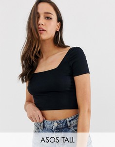 Черная укороченная футболка с квадратным вырезом ASOS DESIGN Tall-Черный