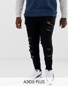 Черные стретчевые джинсы с рваной отделкой ASOS DESIGN Plus-Черный