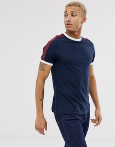 Темно-синяя футболка из органического хлопка с контрастными вставками ASOS DESIGN-Темно-синий