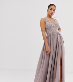 Платье макси с юбкой из тюля и отделкой искусственным жемчугом на лифе ASOS DESIGN Petite-Мульти
